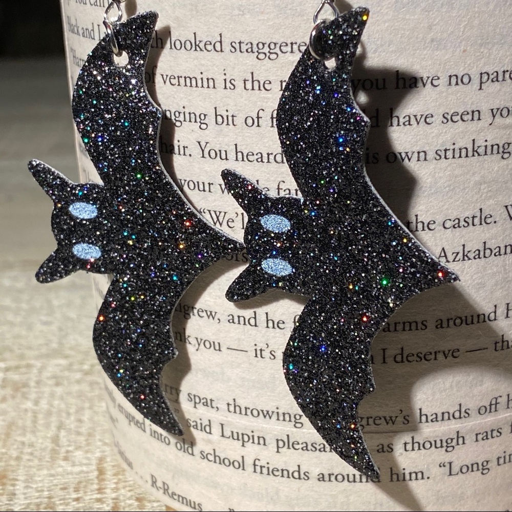 3 for $15 Glitter Black Bat Earrings Leather - Picture 4 of 6